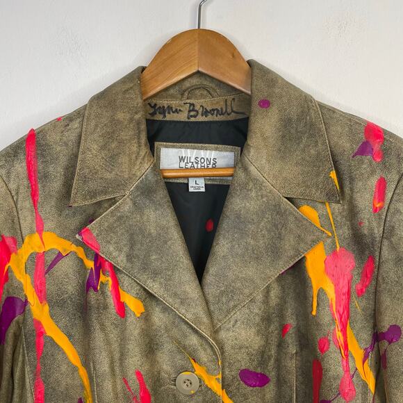Wilsons Leather DIY Paint Splatter Hand Painted Art to Wear Blazer Jacket L - Picture 3 of 14